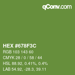 Color code: HEX #678F3C | qconv.com