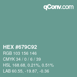 Color code: HEX #679C92 | qconv.com