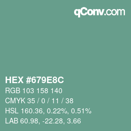 Color code: HEX #679E8C | qconv.com