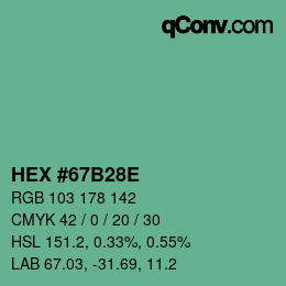 Color code: HEX #67B28E | qconv.com