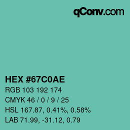 颜色代码: HEX #67C0AE | qconv.com