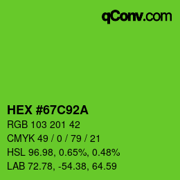 Color code: HEX #67C92A | qconv.com