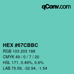 Color code: HEX #67CBBC | qconv.com