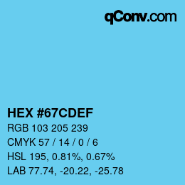 Color code: HEX #67CDEF | qconv.com