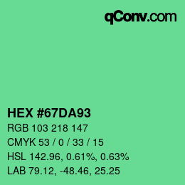 カラーコード: HEX #67DA93 | qconv.com