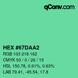カラーコード: HEX #67DAA2 | qconv.com