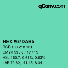 カラーコード: HEX #67DAB5 | qconv.com