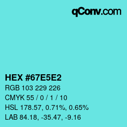 カラーコード: HEX #67E5E2 | qconv.com