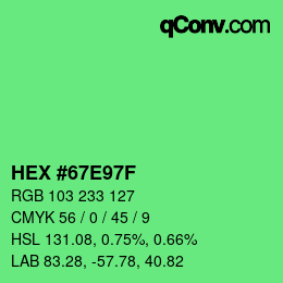 Farbcode: HEX #67E97F | qconv.com