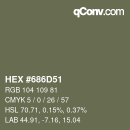 Code couleur: HEX #686D51 | qconv.com