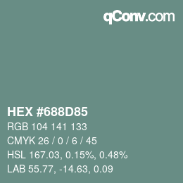 Farbcode: HEX #688D85 | qconv.com