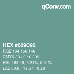 颜色代码: HEX #689C92 | qconv.com