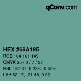 Farbcode: HEX #68A195 | qconv.com