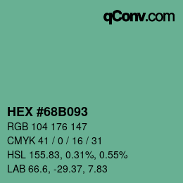 颜色代码: HEX #68B093 | qconv.com