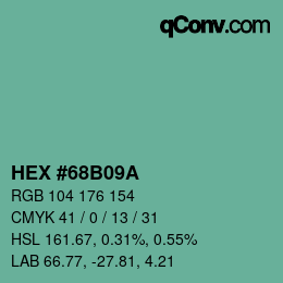 颜色代码: HEX #68B09A | qconv.com
