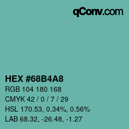 カラーコード: HEX #68B4A8 | qconv.com