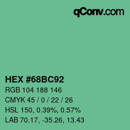 カラーコード: HEX #68BC92 | qconv.com