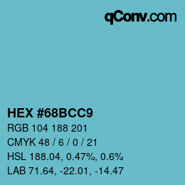 カラーコード: HEX #68BCC9 | qconv.com