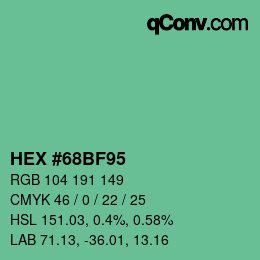 カラーコード: HEX #68BF95 | qconv.com
