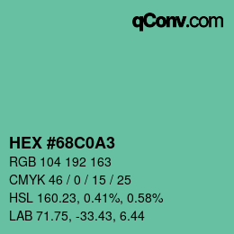 Farbcode: HEX #68C0A3 | qconv.com