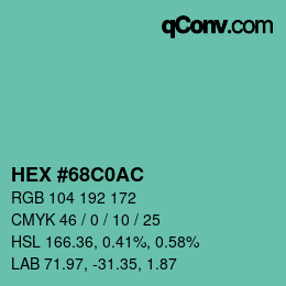 Color code: HEX #68C0AC | qconv.com