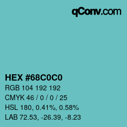 颜色代码: HEX #68C0C0 | qconv.com