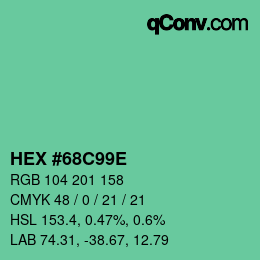 カラーコード: HEX #68C99E | qconv.com
