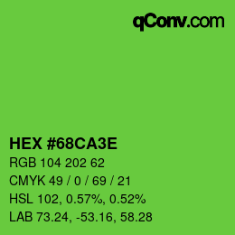 Color code: HEX #68CA3E | qconv.com