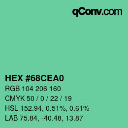 カラーコード: HEX #68CEA0 | qconv.com