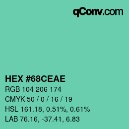 カラーコード: HEX #68CEAE | qconv.com