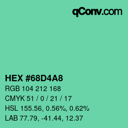 カラーコード: HEX #68D4A8 | qconv.com