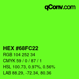 Farbcode: HEX #68FC22 | qconv.com