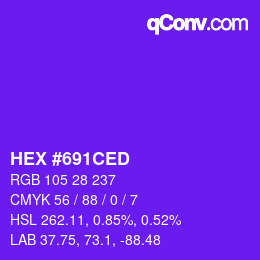 Color code: HEX #691CED | qconv.com