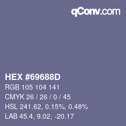 Color code: HEX #69688D | qconv.com