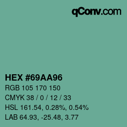 颜色代码: HEX #69AA96 | qconv.com