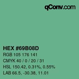 Color code: HEX #69B08D | qconv.com