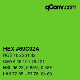 Color code: HEX #69C92A | qconv.com
