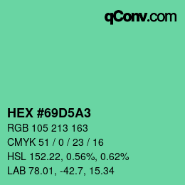 カラーコード: HEX #69D5A3 | qconv.com