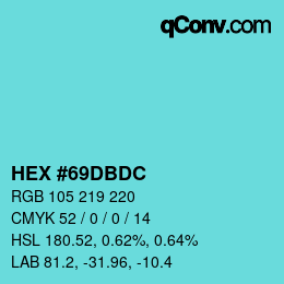 Color code: HEX #69DBDC | qconv.com