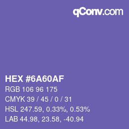 Color code: HEX #6A60AF | qconv.com