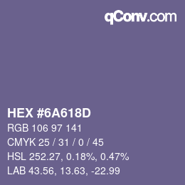 Farbcode: HEX #6A618D | qconv.com