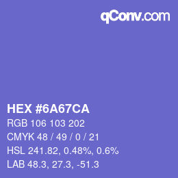 Color code: HEX #6A67CA | qconv.com