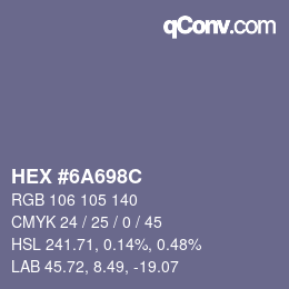 颜色代码: HEX #6A698C | qconv.com