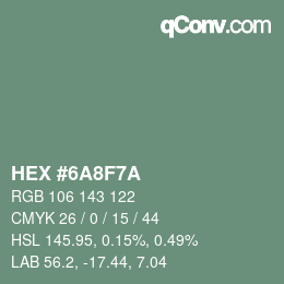 Color code: HEX #6A8F7A | qconv.com