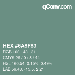 Color code: HEX #6A8F83 | qconv.com