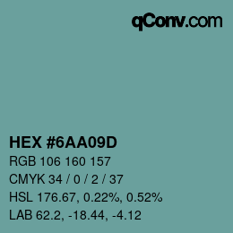 颜色代码: HEX #6AA09D | qconv.com