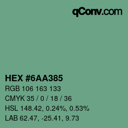 Farbcode: HEX #6AA385 | qconv.com