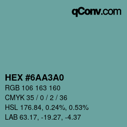 Color code: HEX #6AA3A0 | qconv.com