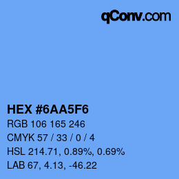 Farbcode: HEX #6AA5F6 | qconv.com