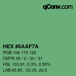 Color code: HEX #6AAF7A | qconv.com